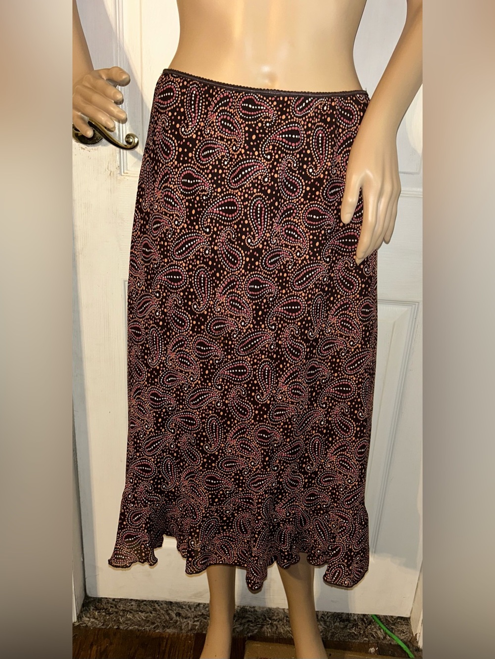 jonathan martin Black Midi Skirt with Pink Paisley Dot Print